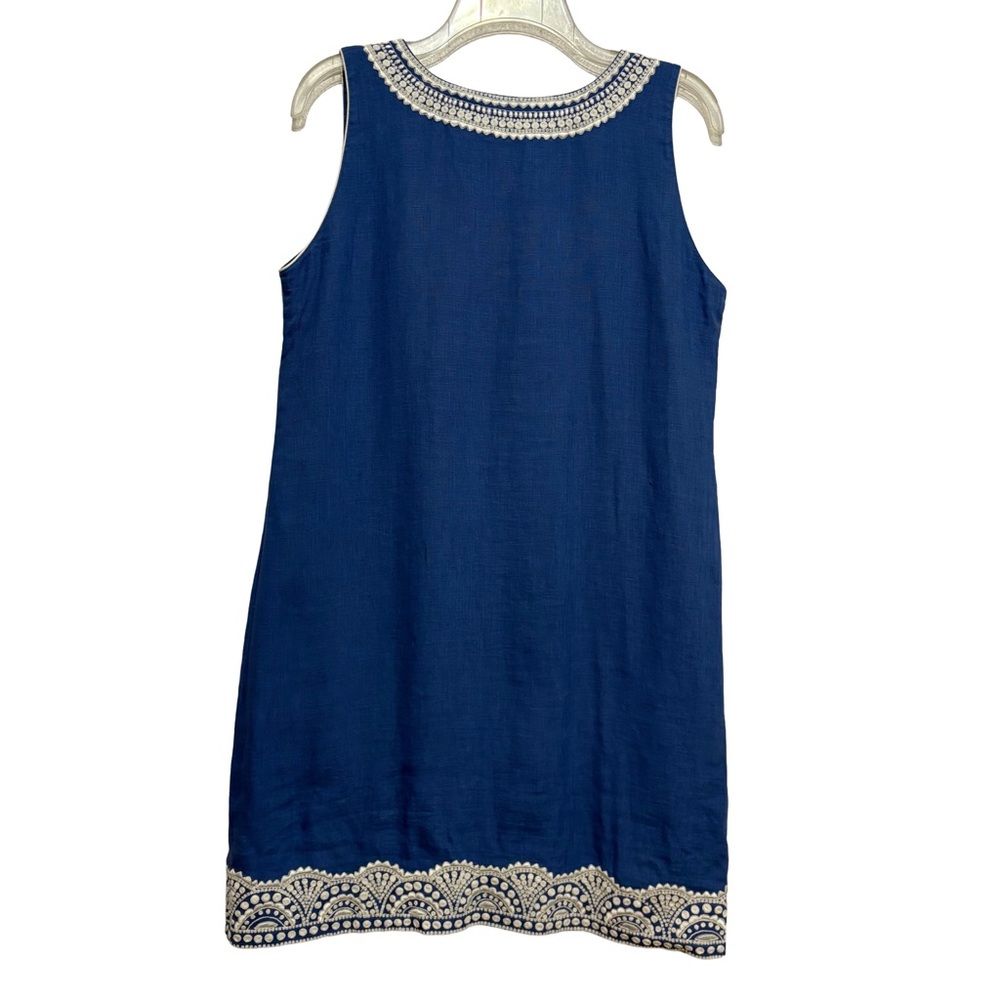 Bella Tu Sleeveless Shift Dress With White Embroidery - 100% linen. - Picture 10 of 10